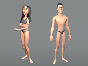 male and female cartoon characters base mesh Modèle 3D