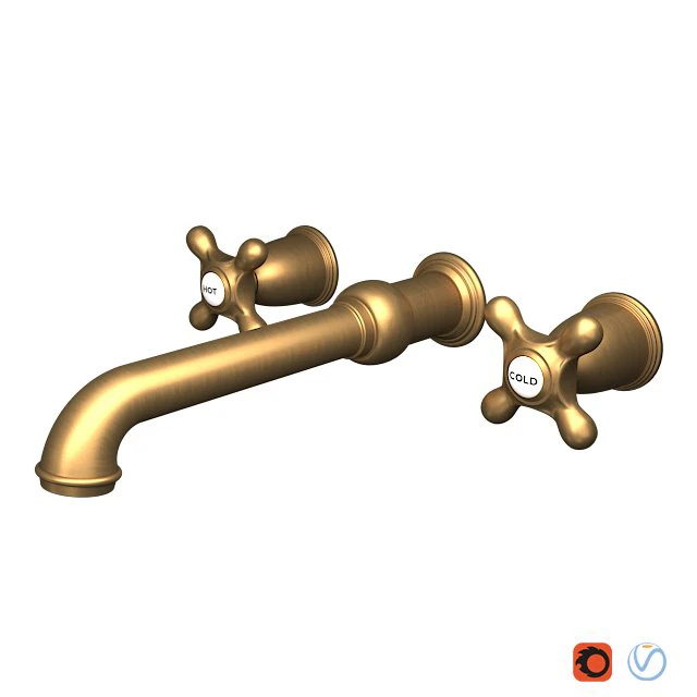 brass english country wall mounted roman tub faucet 3D Model .c4d .max .obj .3ds .fbx .stl .blend