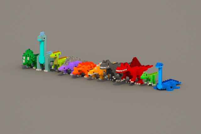 dinosaur voxel low poly pack Model 3D .c4d .max .obj .3ds .fbx .stl .blend 