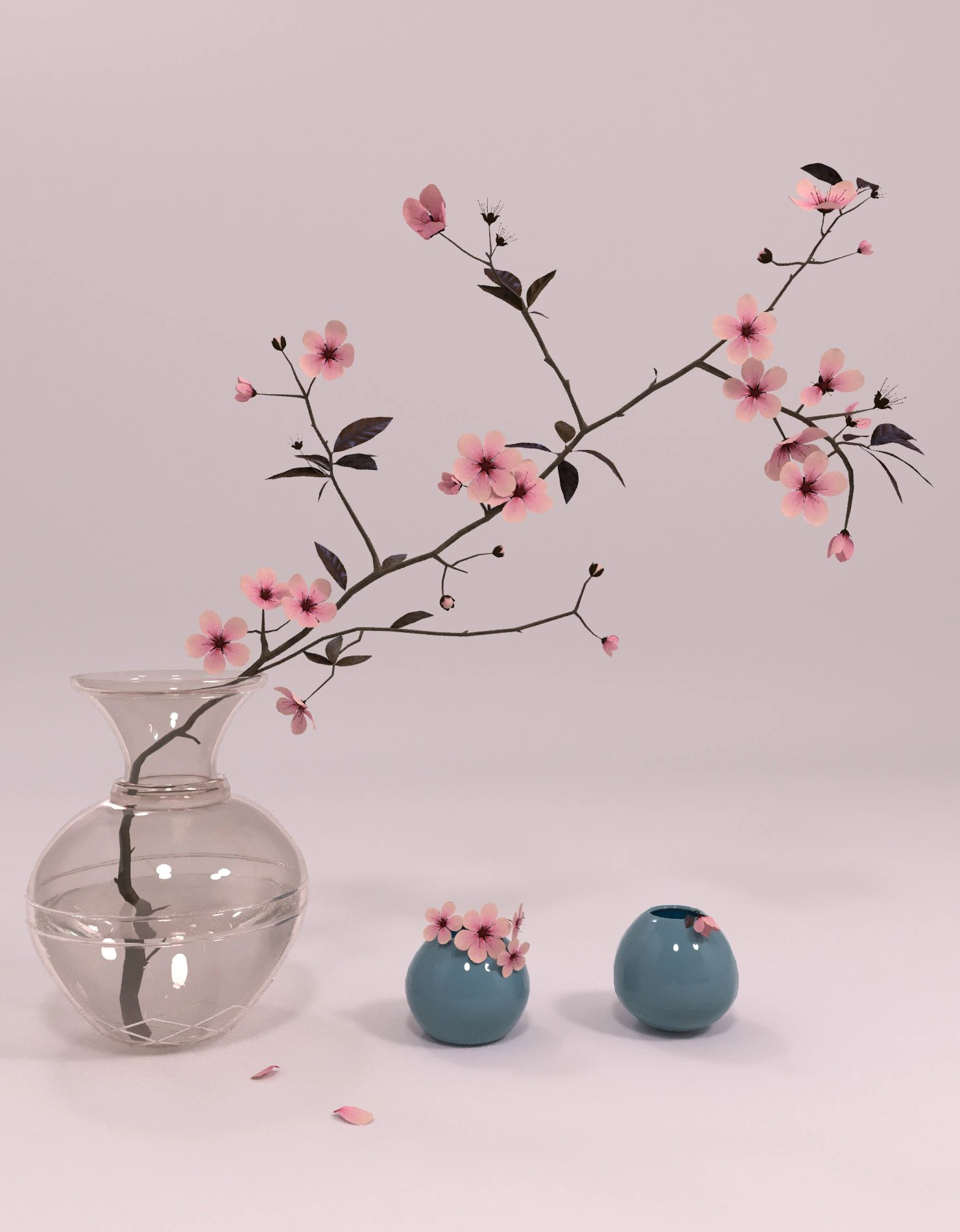 decorative set - vase with sakura 3D Model .c4d .max .obj .3ds .fbx .stl .blend 