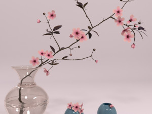 decorative set - vase with sakura 3D 模型