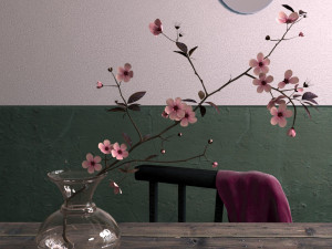 decorative set - vase with sakura 3D 模型