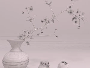 decorative set - vase with sakura 3D Model