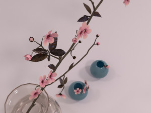 decorative set - vase with sakura 3D 模型