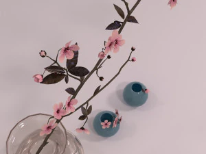 decorative set - vase with sakura 3D Model