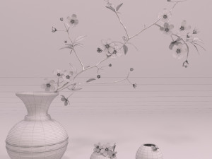 decorative set - vase with sakura 3D 模型