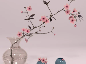 decorative set - vase with sakura 3D Model