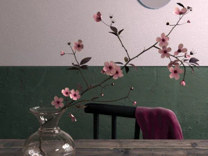 decorative set - vase with sakura 3D Model