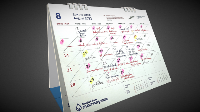 Calendar Thai Modelo 3D .c4d .max .obj .3ds .fbx .stl .blend 