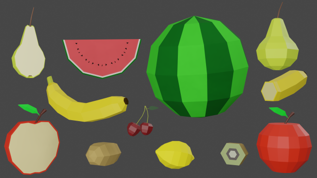 fruits low poly 3D Модель .c4d .max .obj .3ds .fbx .stl .blend