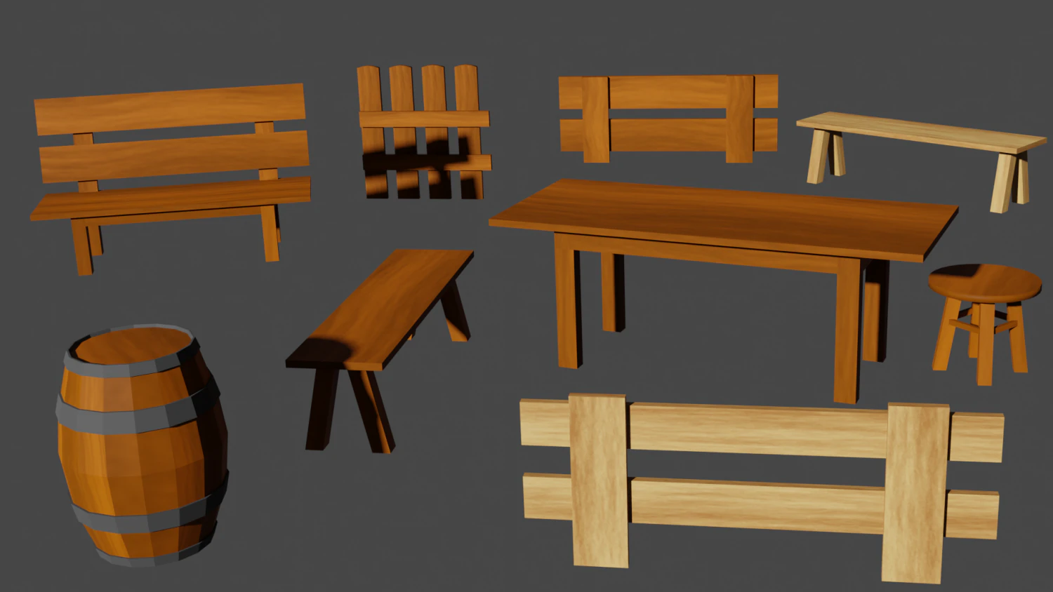 wooden furniture low poly pack 3D Model .c4d .max .obj .3ds .fbx .stl .blend 