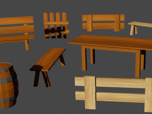 wooden furniture low poly pack Model 3D