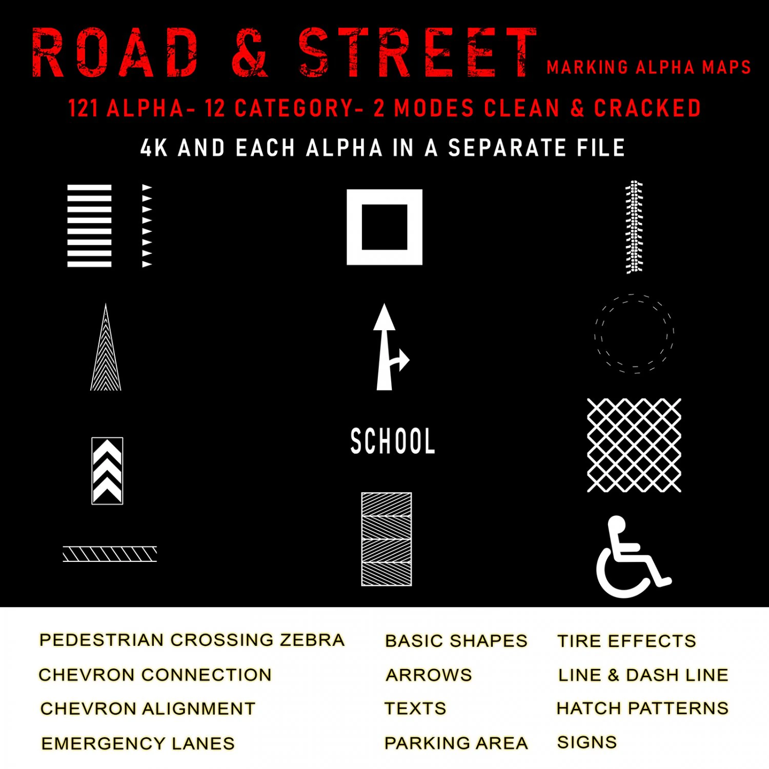 road and street marking alpha maps CG Textures .c4d .max .obj .3ds .fbx .stl .blend