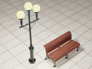 bench and lamp 3D Model