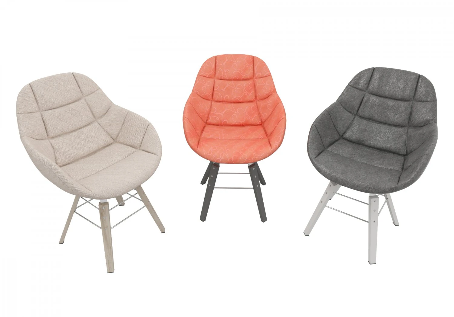 three soft chairs in different high quality textures and colors decor und furniture 3D Model .c4d .max .obj .3ds .fbx .stl .blend 