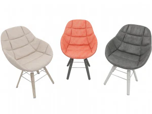 drie zachte stoelen in verschillende hoogwaardige texturen en kleuren decor en meubilair 3D Model