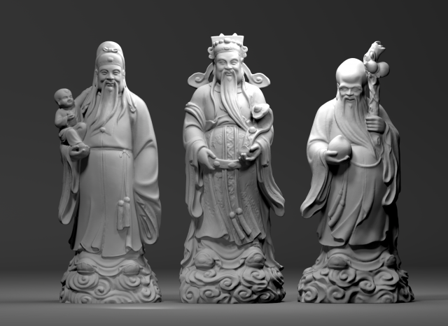 Fu Lu Shou - the Gods of Prosperity Status and Longevity Model Cetak 3D .c4d .max .obj .3ds .fbx .stl .blend 