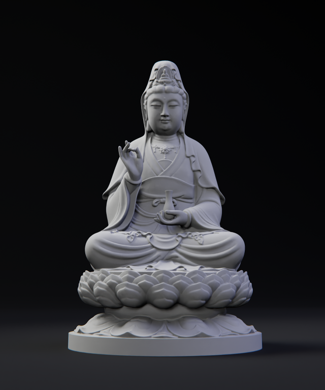 Guanyin - Bodhisattva - sitting on lotus base 3D-Druckmodell .c4d .max .obj .3ds .fbx .stl .blend 