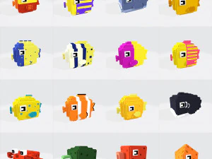 ryba wokselowa low-poly Model 3D