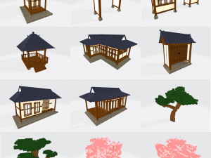 voxel korean traditional village low-poly 3Dモデル