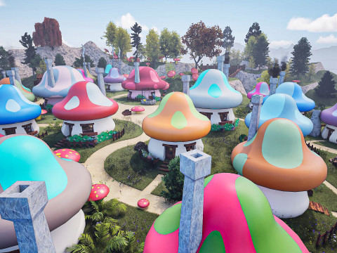 Smurf Village Low-Poly Stylized Assets Pack 3D Model