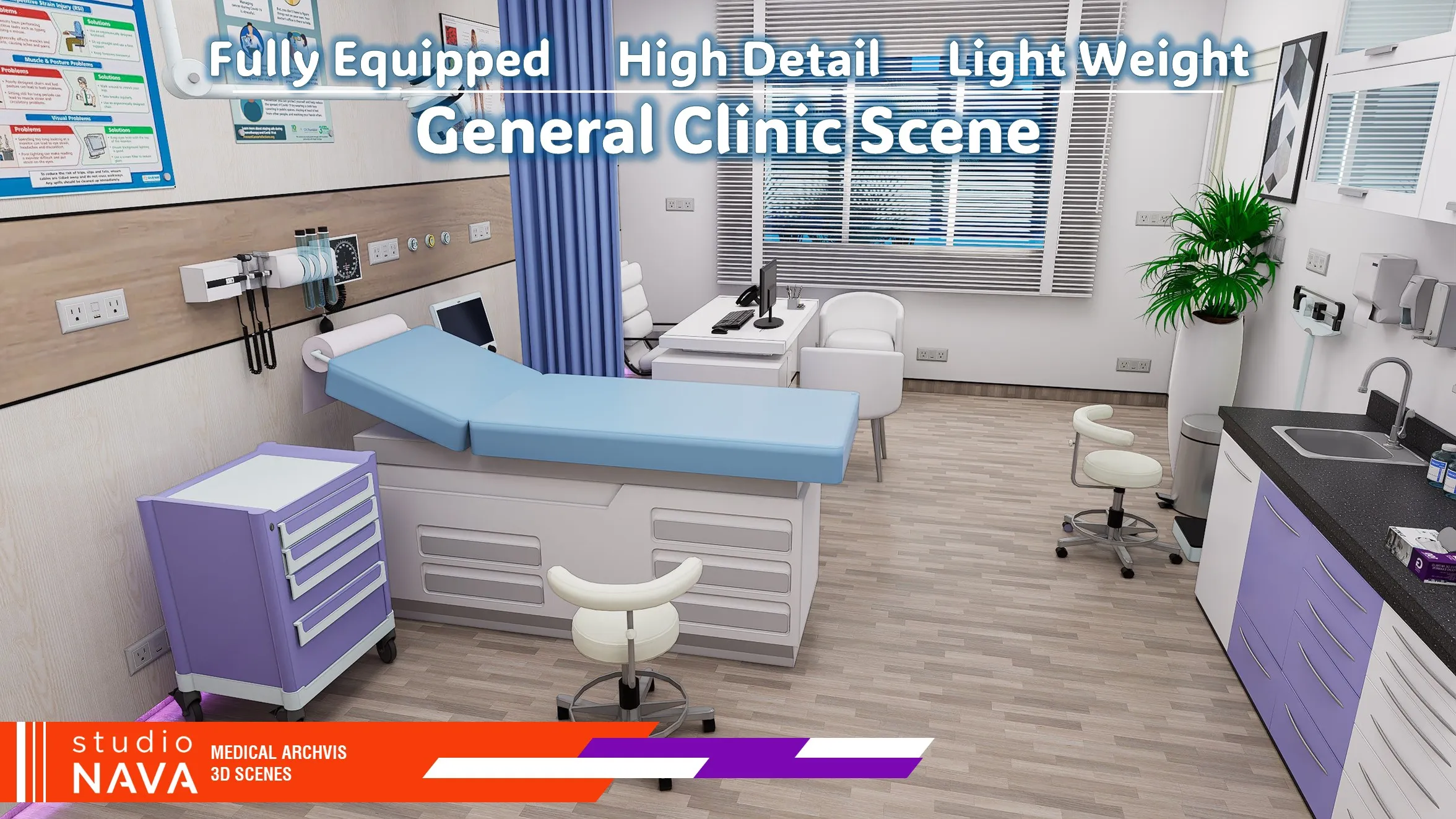Medical scenes-General Clinic Scene 3D Model .c4d .max .obj .3ds .fbx .stl .blend
