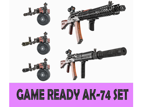 Military Game ready AK 74 Set Modelo 3D