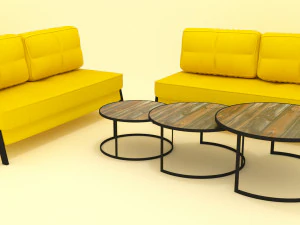 sof&aacute;s e mesas de centro amarelos Modelo 3D