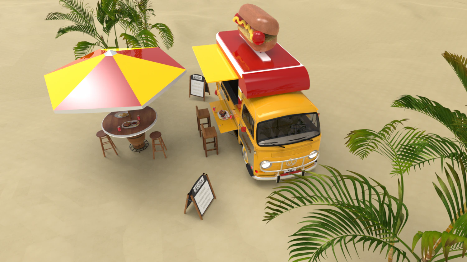 hotdog cafe 3D Model .c4d .max .obj .3ds .fbx .stl .blend 