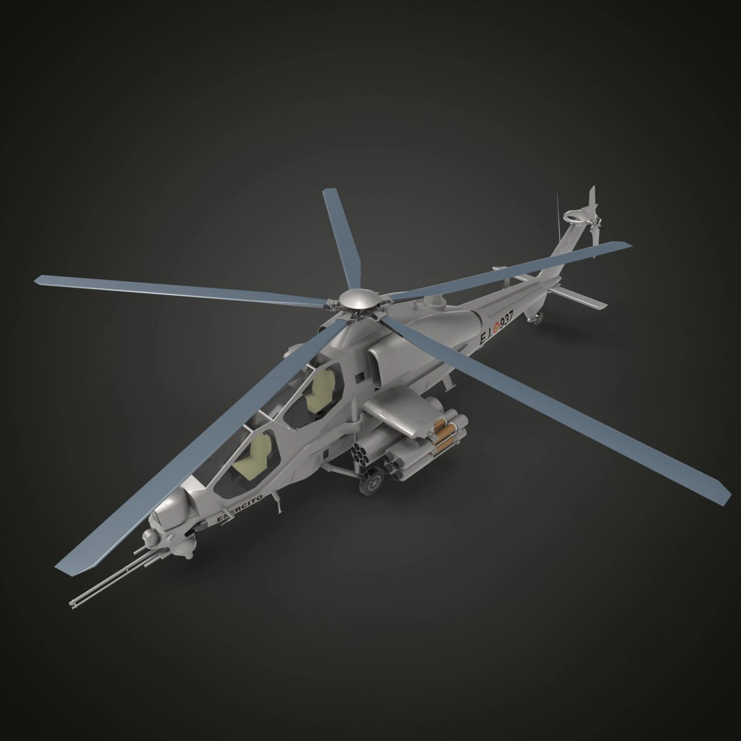 Agusta A129 Mangusta 3D Model .c4d .max .obj .3ds .fbx .stl .blend