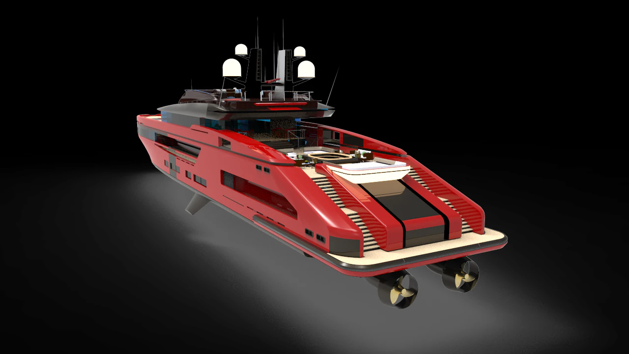 Red whale Yacht 3D Model .c4d .max .obj .3ds .fbx .stl .blend 