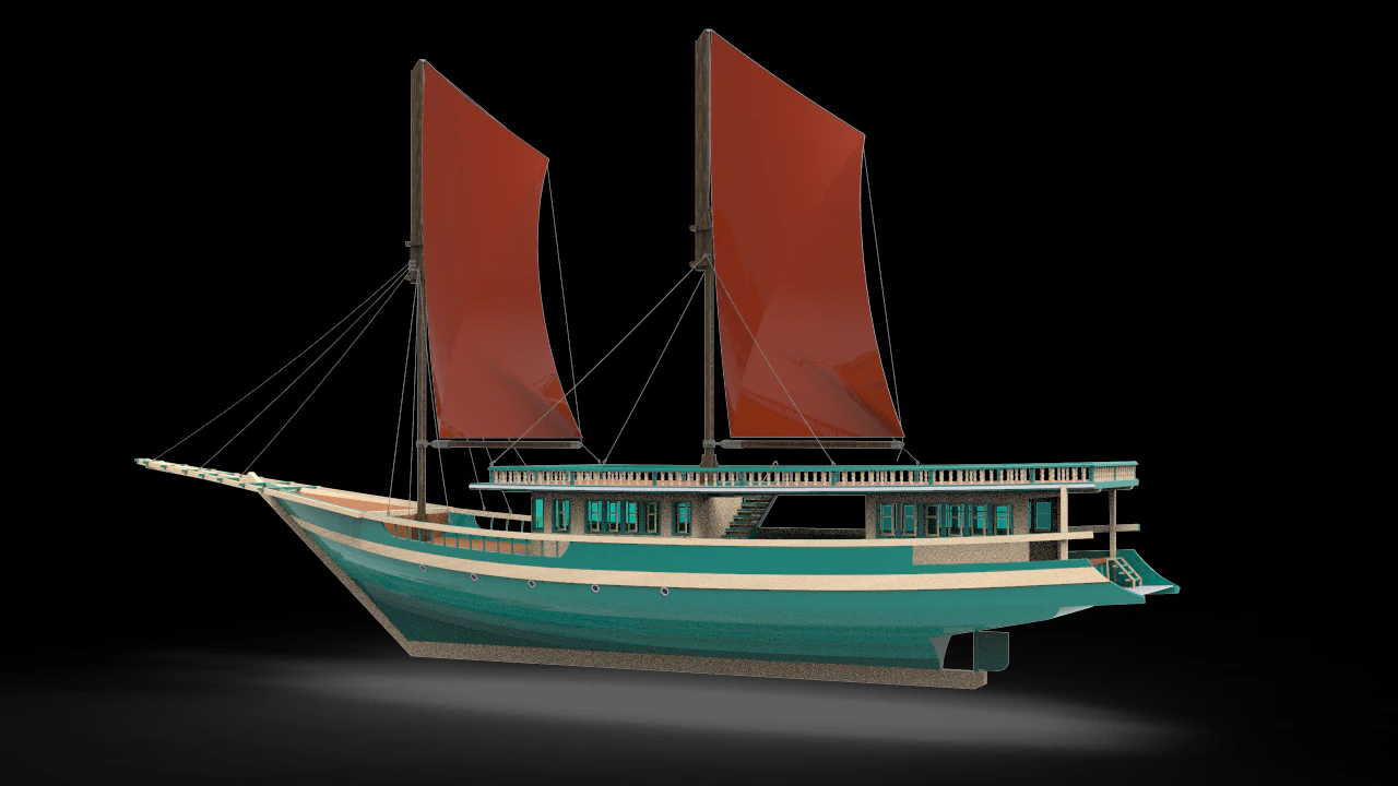 Yacht wooden pinisi 3D Model .c4d .max .obj .3ds .fbx .stl .blend 