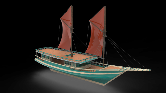 Yacht wooden pinisi 3D Model .c4d .max .obj .3ds .fbx .stl .blend 