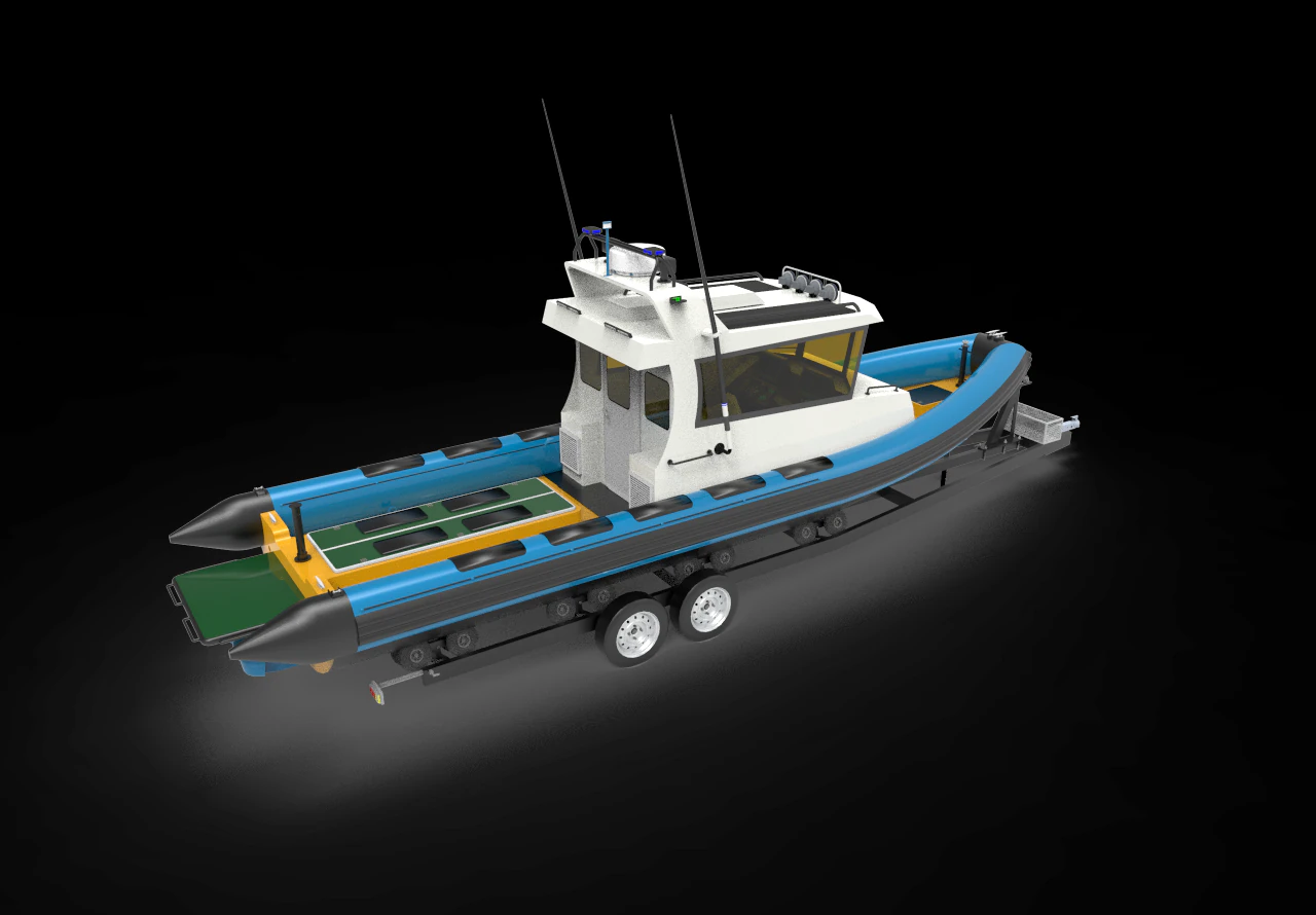 Patrol Boat with trailer 3D Model .c4d .max .obj .3ds .fbx .stl .blend