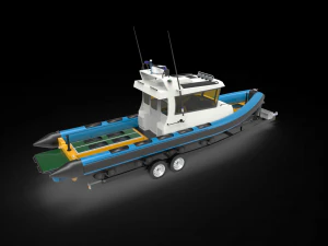 Lancha patrullera con remolque Modelo 3D