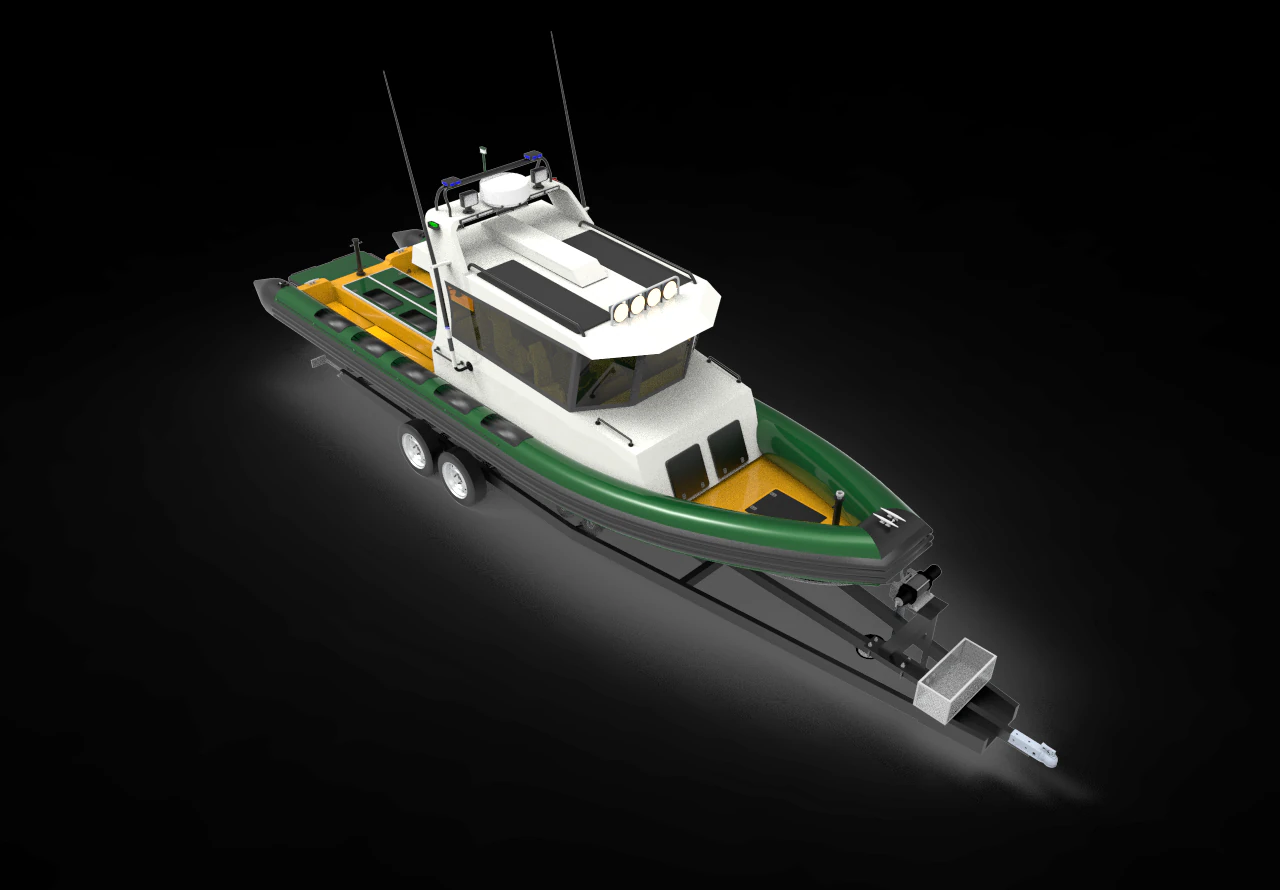 Patrol Boat with trailer 3D Model .c4d .max .obj .3ds .fbx .stl .blend 