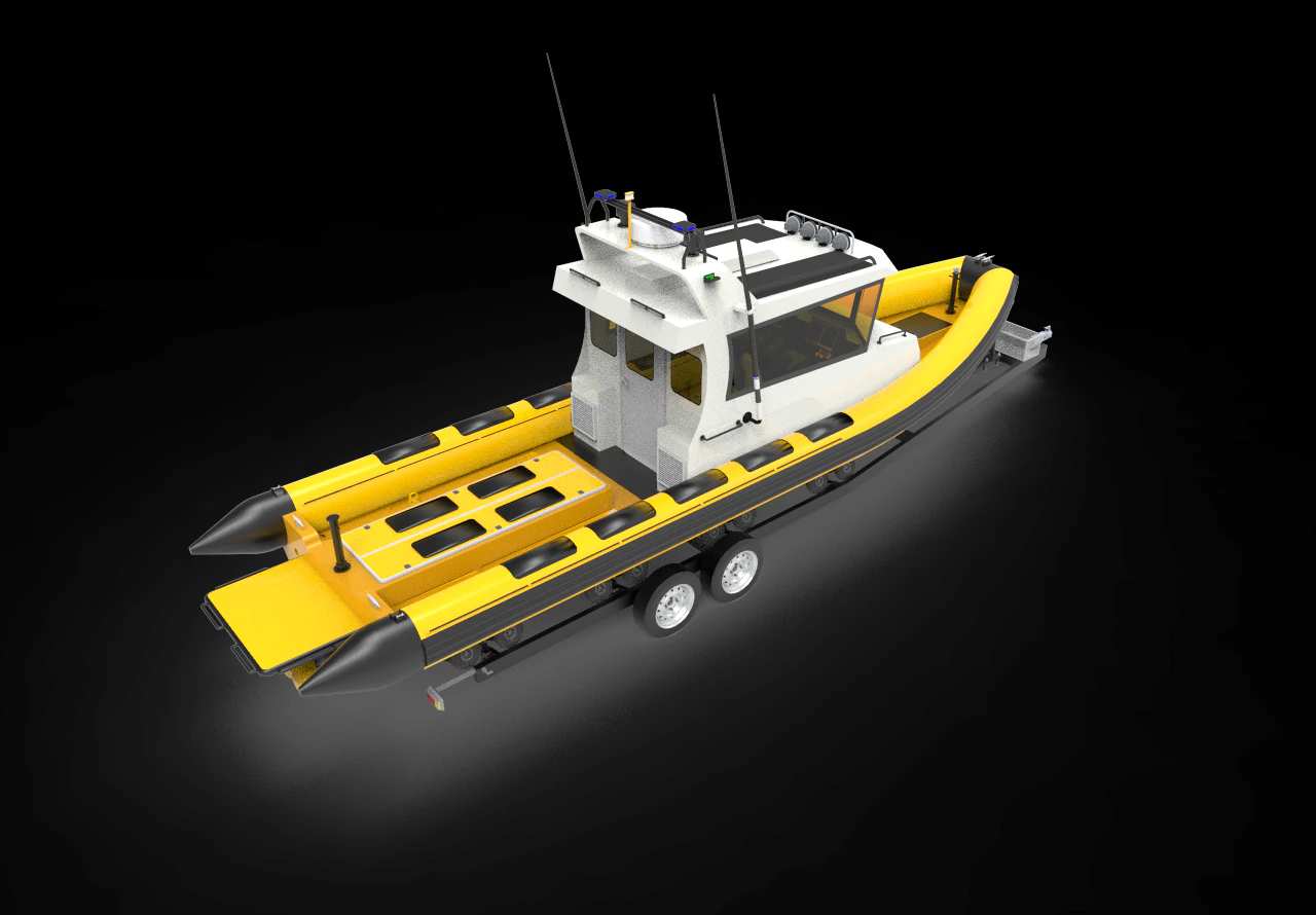 Patrol Boat with trailer 3D Model .c4d .max .obj .3ds .fbx .stl .blend 