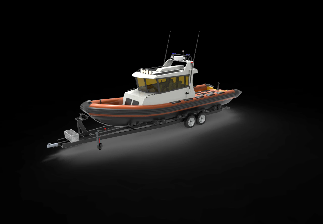 Patrol Boat with trailer 3D Model .c4d .max .obj .3ds .fbx .stl .blend 