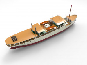 Cargo passanger Steam Ship 3D Model