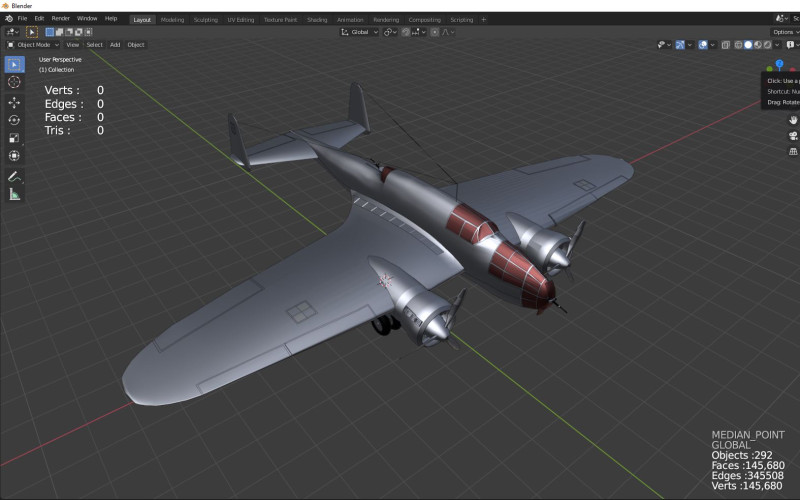 Bomber airplane PZL 37 3D Модель .c4d .max .obj .3ds .fbx .stl .blend