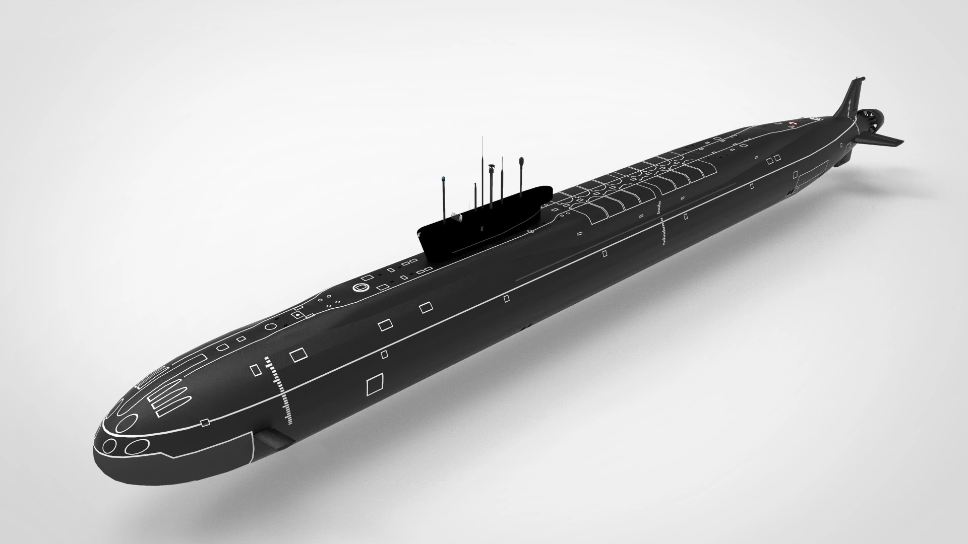 Yuri dolgorukiy submarine 3D Model .c4d .max .obj .3ds .fbx .stl .blend