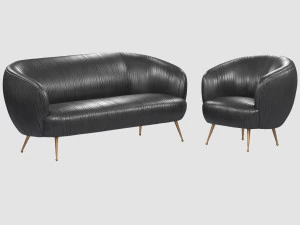 cadeira sufl&ecirc; com babados de couro onyx da cole&ccedil;&atilde;o Kelly Wearstler Modelo 3D