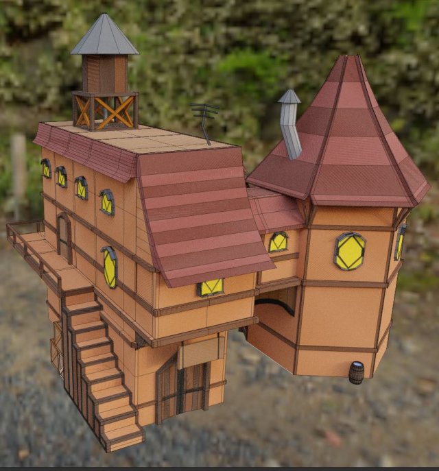 house with tower 3d 3D-Modell .c4d .max .obj .3ds .fbx .stl .blend 