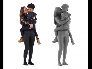 fabienne percy posou 001 - 3d mãe e filho em pé Modelo 3D