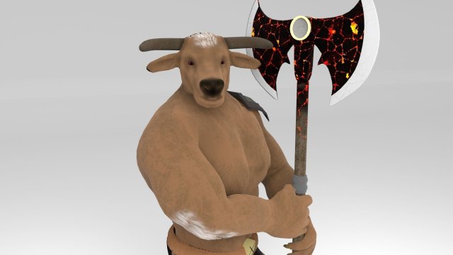 Minotaur and Fire axe Modello 3D .c4d .max .obj .3ds .fbx .stl .blend 