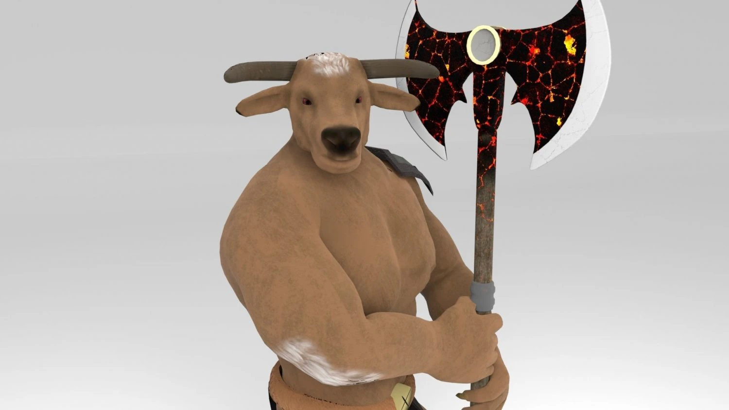 Minotaur and Fire axe 3D Model .c4d .max .obj .3ds .fbx .stl .blend