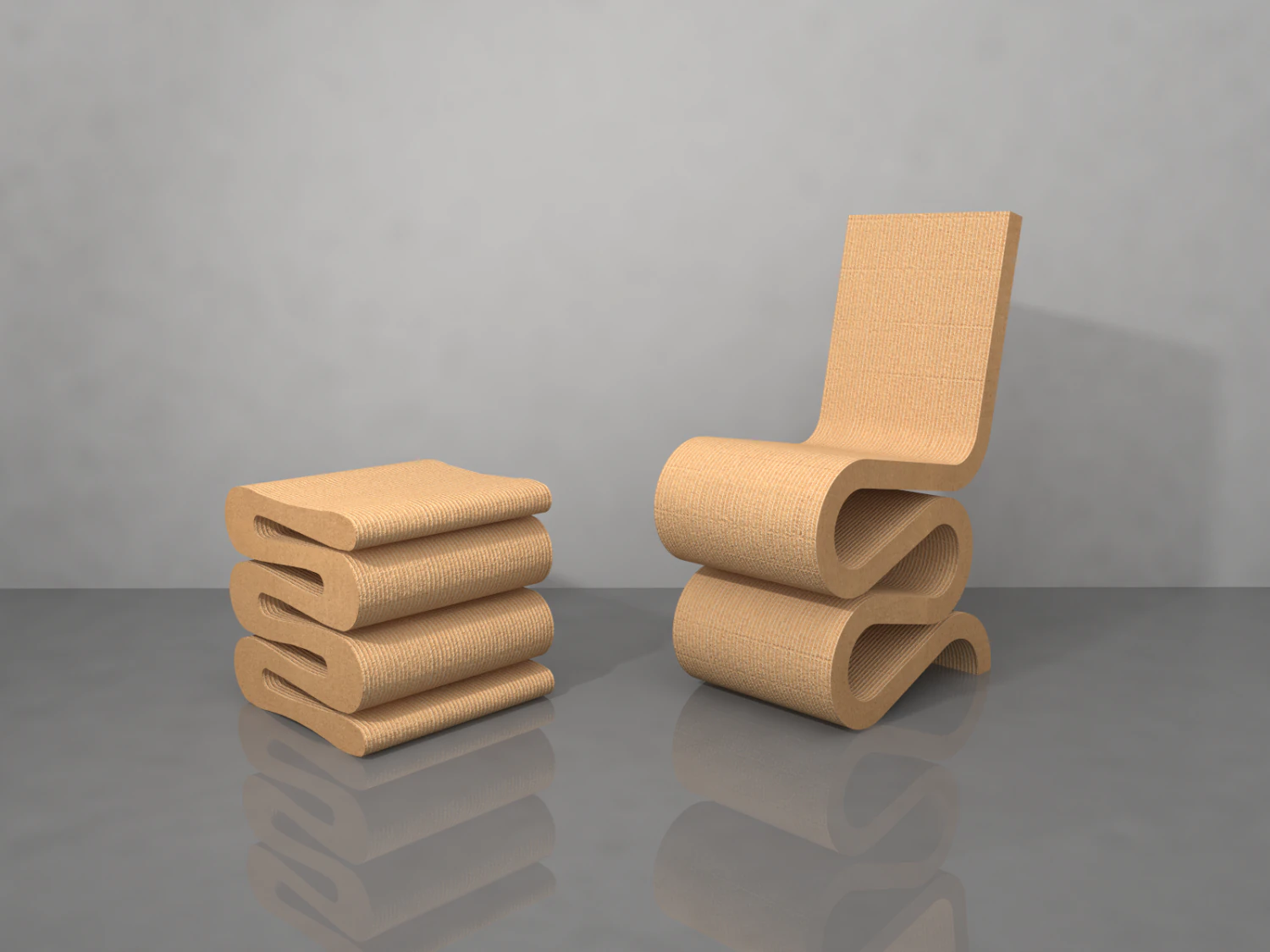 wiggle side chair and wiggle stool 3D Model .c4d .max .obj .3ds .fbx .stl .blend 