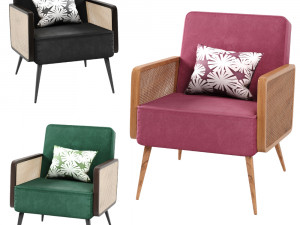 arm chair- rattan cane velvet 3 color 3D Model