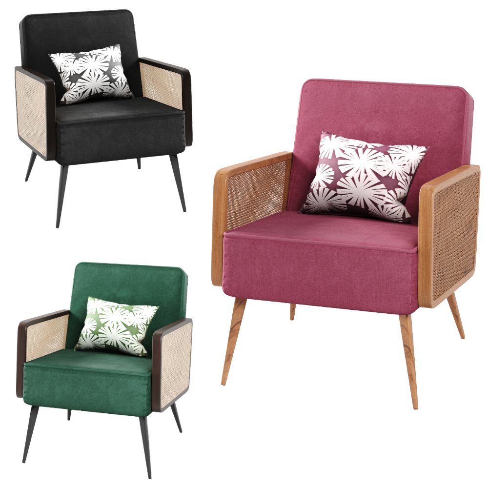 Arm Chair Rattan Cane Velvet 3 Color 3d Model In Chair 3dexport