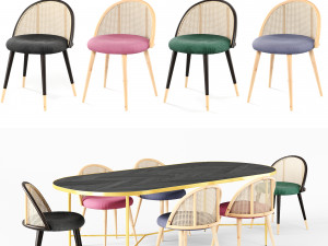 dining set 1- by chair rattan 3D Model